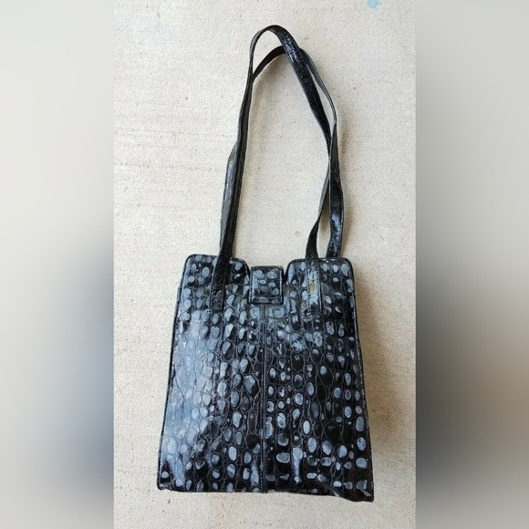 DAVID DART Black Embossed Leather Speckled Reptile Pattern Purse Handbag - Picture 2 of 8